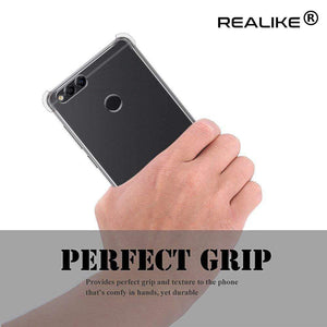 REALIKE&reg; Huawei Honor 7X Back Cover Flexible Carbon Fiber Design Light weight Shockproof Back Case for Honor 7X (BLACK) (Clear)