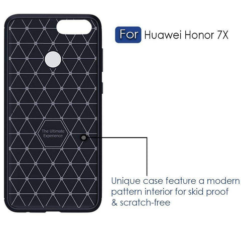 Image of REALIKE&reg; Huawei Honor 7X Back Cover Flexible Carbon Fiber Design Light weight Shockproof Back Case for Honor 7X (BLUE)