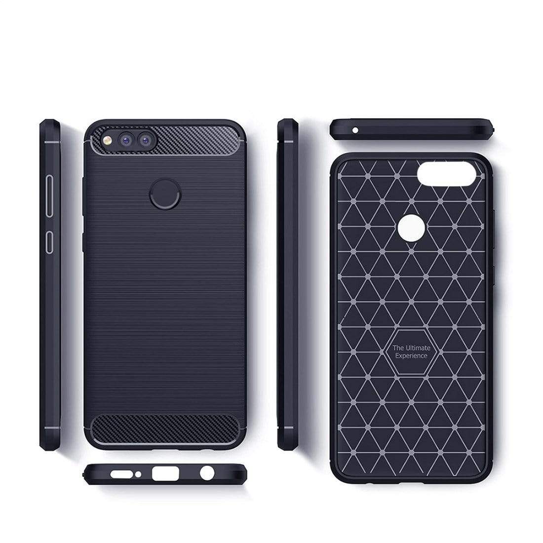 REALIKE&reg; Huawei Honor 7X Back Cover Flexible Carbon Fiber Design Light weight Shockproof Back Case for Honor 7X (Blue)