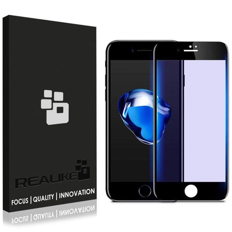Image of REALIKE&reg; iPhone 8/7 Screen Protector, 3D Touch Edge to Edge 9H Blue Light Filter Full Coverage Shockproof Tempered Glass for Apple iPhone 8/7 (Black)
