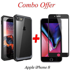 REALIKE&reg; iPhone 8 Crystal Back Case with Screen Protector Combo, Premium Quality Hard Back Case with 9H Full Coverage HD Clear Tempered Glass for iPhone 8 (Black)