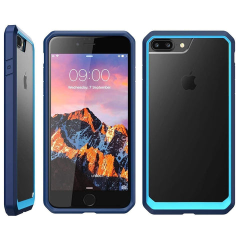 Image of REALIKE&reg; iPhone 8 Plus Back Cover, Beetle Series Premium Hybrid Protective Frost Clear Case for Apple iPhone 8 Plus (Blue/Navy)