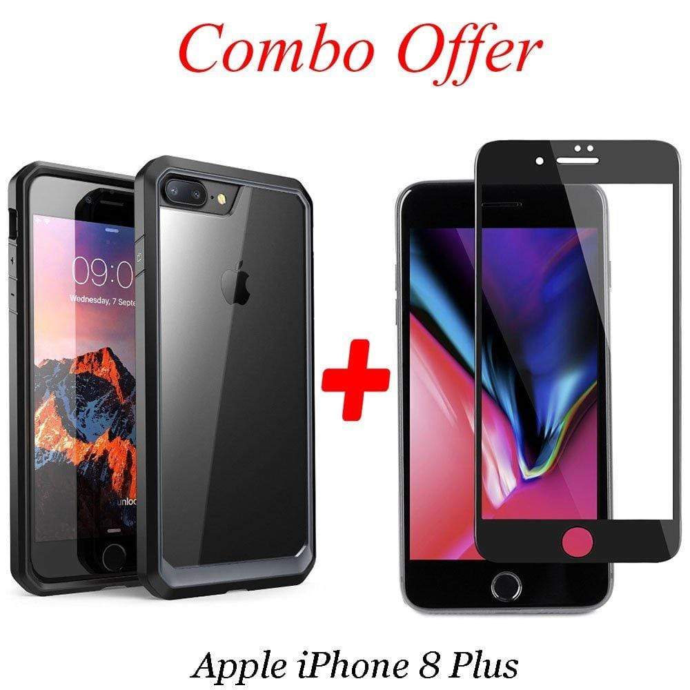 REALIKE&reg; iPhone 8 Plus Crystal Back Case with Screen Protector Combo, Premium Quality Hard Back Case with 9H Full Coverage HD Clear Tempered Glass for iPhone 8 Plus (Black)