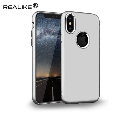 Image of REALIKE&reg; iPhone X 360° Back Cover, Ultra Thin Slim Premium Electroplating Buttons TPU Back Case For iPhone X (Silver)