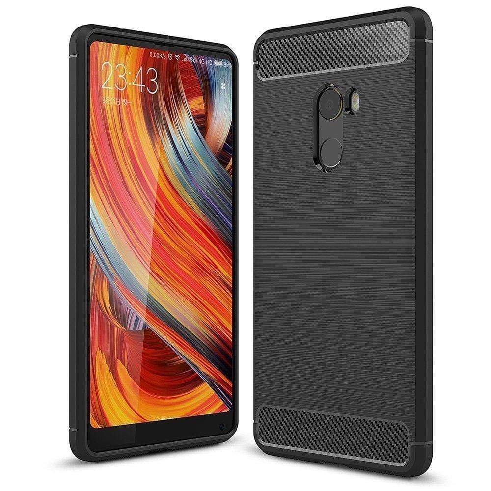 REALIKE&reg; Mi Mix 2 Back Case with Screen Protector Combo, Carbon Fiber Premium Quality Back Case with 9H Full Coverage HD Clear Tempered Glass for Mi Mix 2 (Black)