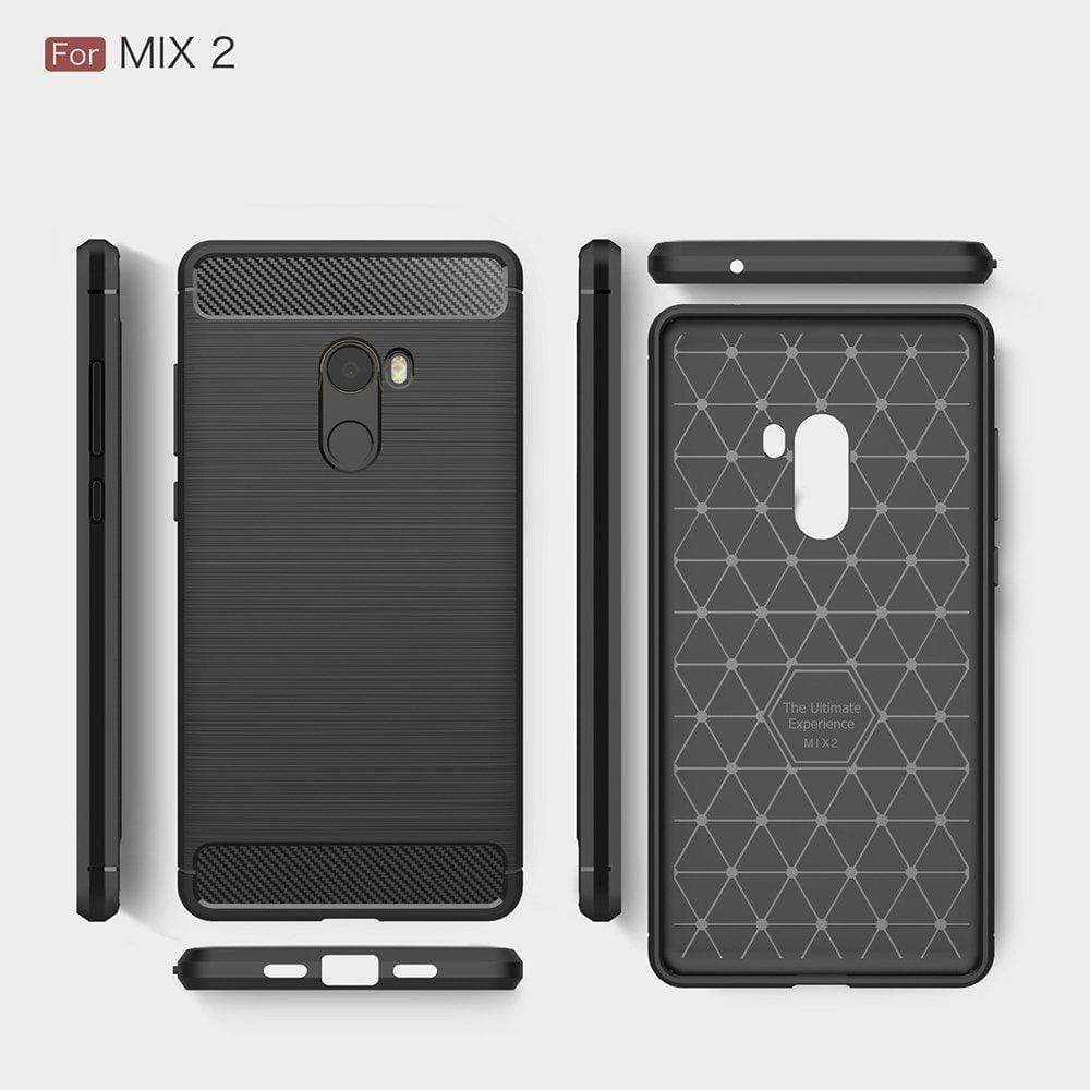REALIKE&reg; Mi Mix 2 Back Case with Screen Protector Combo, Carbon Fiber Premium Quality Back Case with 9H Full Coverage HD Clear Tempered Glass for Mi Mix 2 (Black)