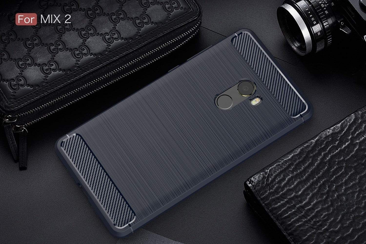REALIKE&reg; Mi Mix 2 Back Cover, Flexible Carbon Fibre Design Light Weight Shockproof Back Cover For Xiaomi Mi Mix 2 - Metallic Blue