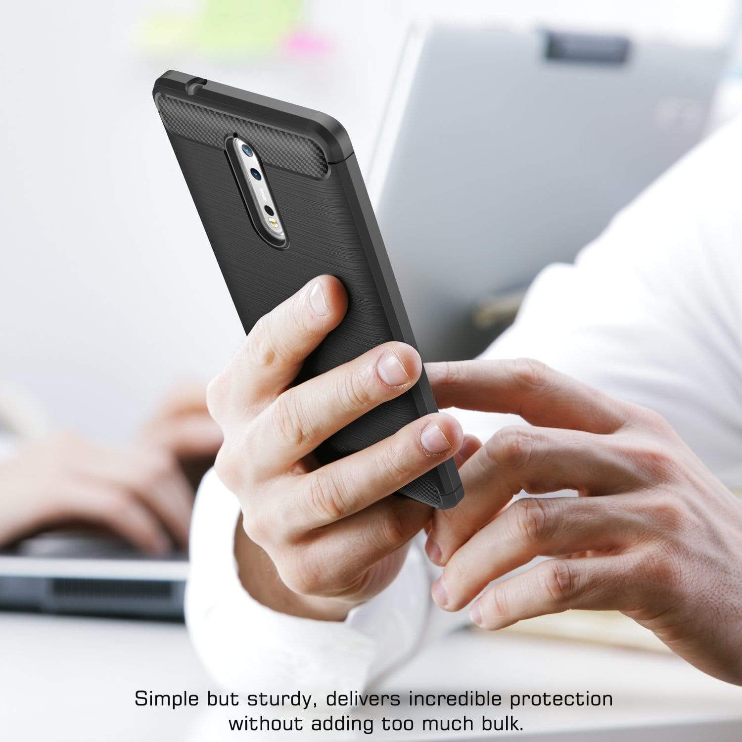 REALIKE&reg; NOKIA 8 (2017) Flexible Carbon Fibre Design Light Weight Shockproof Back Cover For Nokia 8 (Black)