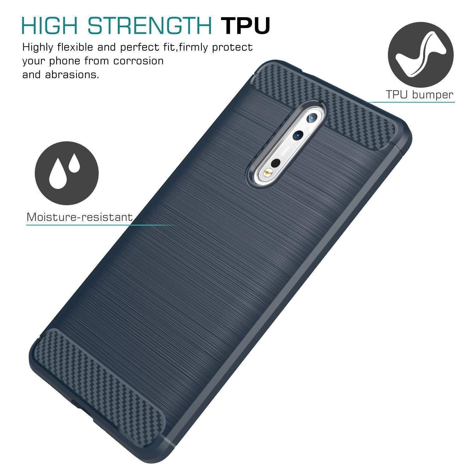 REALIKE&reg; NOKIA 8 (2017) Flexible Carbon Fibre Design Light Weight Shockproof Back Cover For Nokia 8 (Blue)