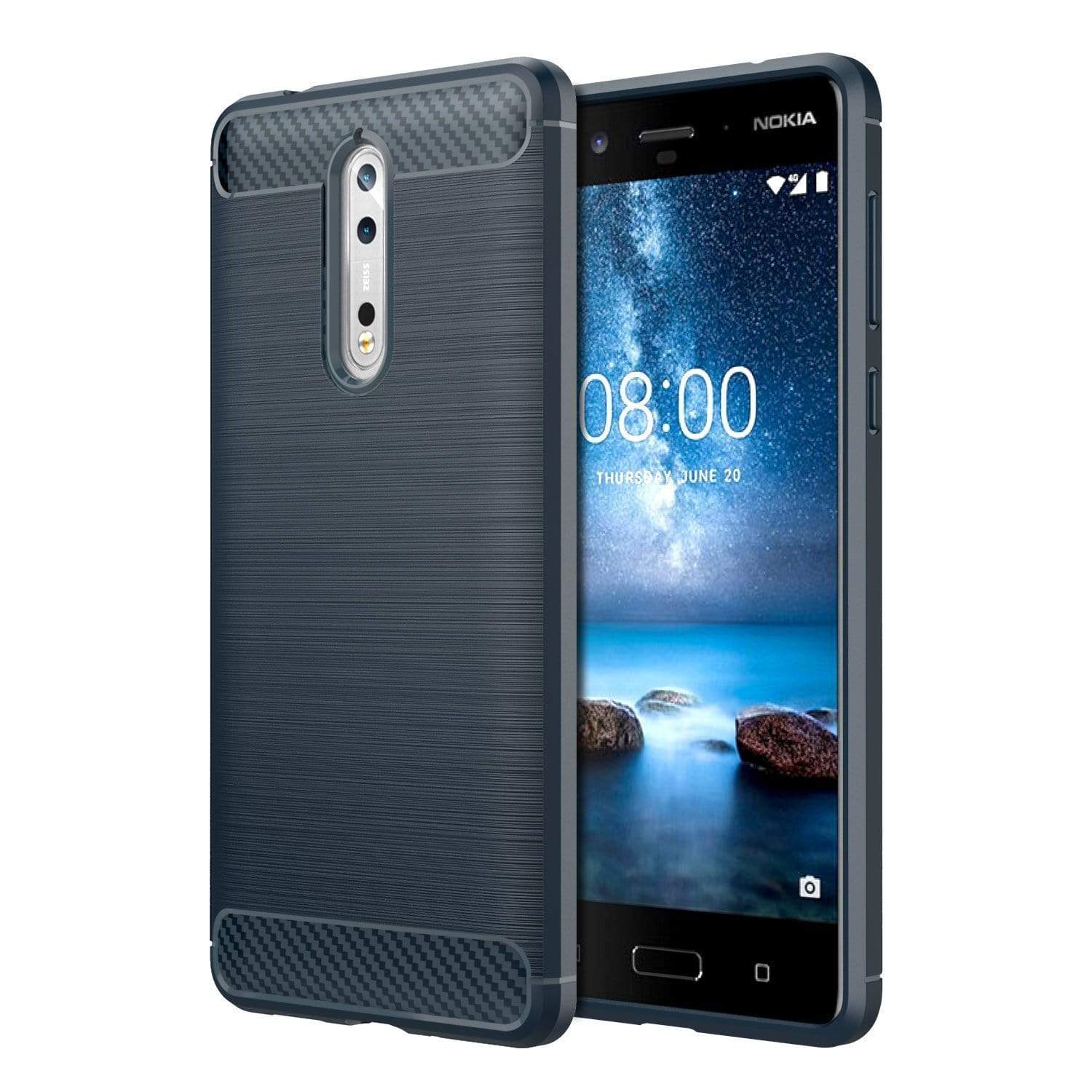 REALIKE&reg; NOKIA 8 (2017) Flexible Carbon Fibre Design Light Weight Shockproof Back Cover For Nokia 8 (Blue)