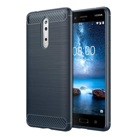 REALIKE&reg; NOKIA 8 (2017) Flexible Carbon Fibre Design Light Weight Shockproof Back Cover For Nokia 8 (Blue)