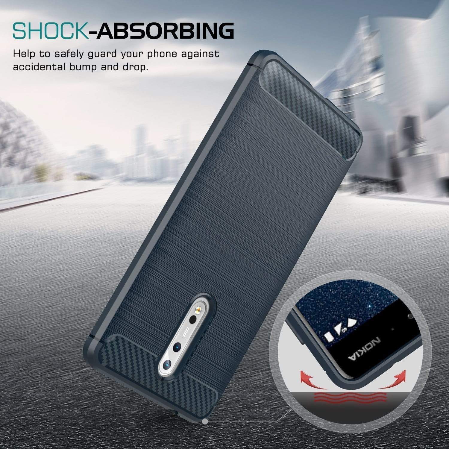REALIKE&reg; NOKIA 8 (2017) Flexible Carbon Fibre Design Light Weight Shockproof Back Cover For Nokia 8 (Blue)