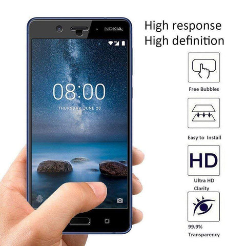Image of REALIKE&reg; Nokia 8 Back Case with Screen Protector Combo, Carbon Fiber Premium Quality Back Case with 9H Full Coverage HD Clear Tempered Glass for Nokia 8 (Black)