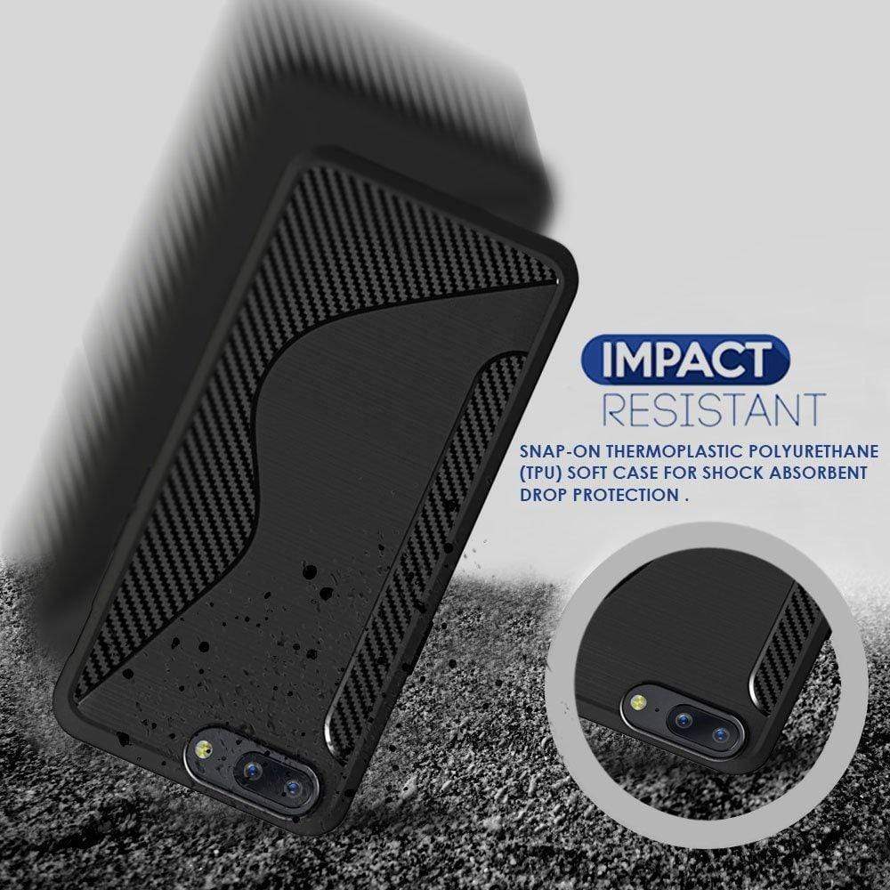 REALIKE&reg; OnePlus 5 Back Cover, [Vibrance Series] Protective Slider Style Slim Carbon Fiber Case Cover For OnePlus Five - Metallic Black