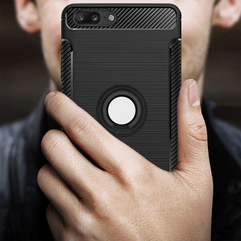 REALIKE&reg; OnePlus 5 Cover, Aemotoy Protective Armor Bumper W 360 Degrees Ring Kickstand Shockproof Defender Case For OnePlus Five - Carbon Black