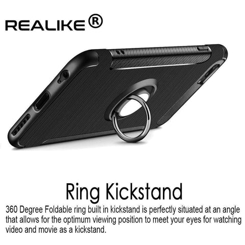 Image of REALIKE&reg; OnePlus 5 Cover, Aemotoy Protective Armor Bumper W 360 Degrees Ring Kickstand Shockproof Defender Case For OnePlus Five - Carbon Black