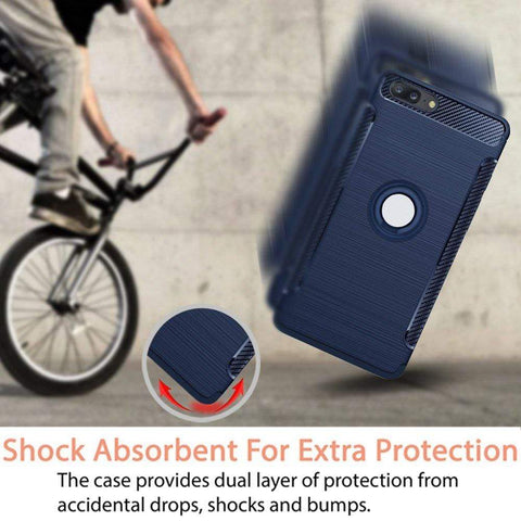 REALIKE&reg; OnePlus 5 Cover, Aemotoy Protective Armor Bumper W 360 Degrees Ring Kickstand Shockproof Defender Case For OnePlus Five - Carbon Blue
