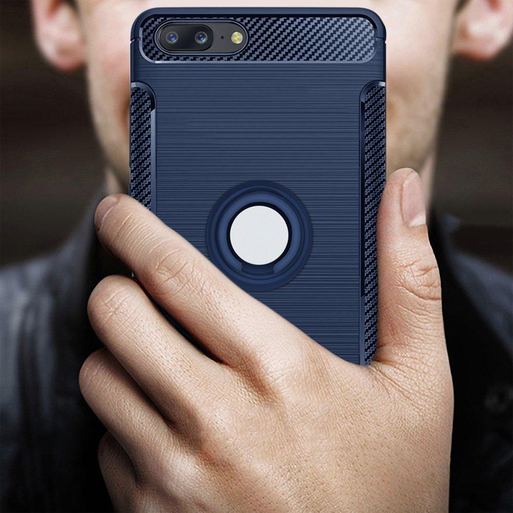 REALIKE&reg; OnePlus 5 Cover, Aemotoy Protective Armor Bumper W 360 Degrees Ring Kickstand Shockproof Defender Case For OnePlus Five - Carbon Blue