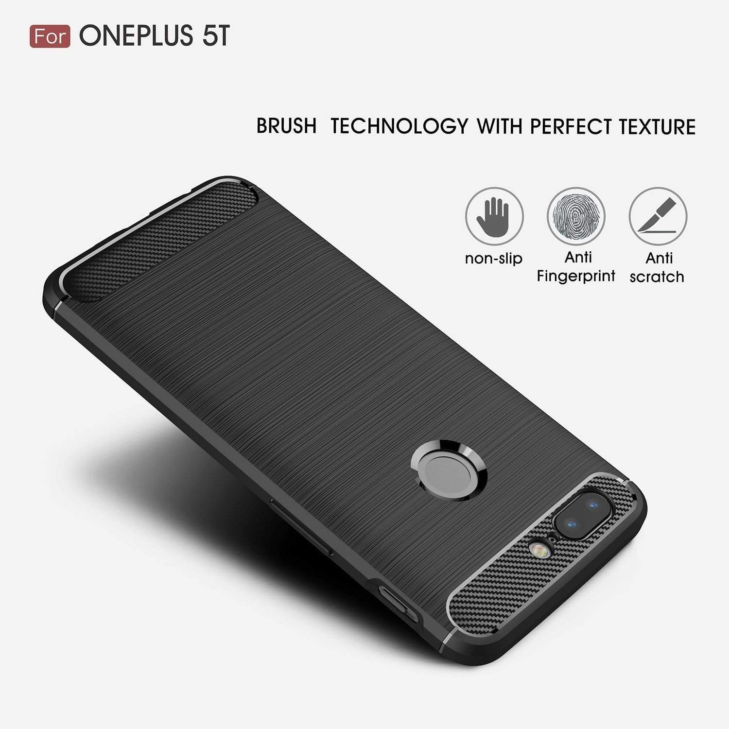 REALIKE&reg; OnePlus 5T Back Cover, Flexible TPU Gel Rubber Soft Silicone Protective Cover for OnePlus 5T {Black}