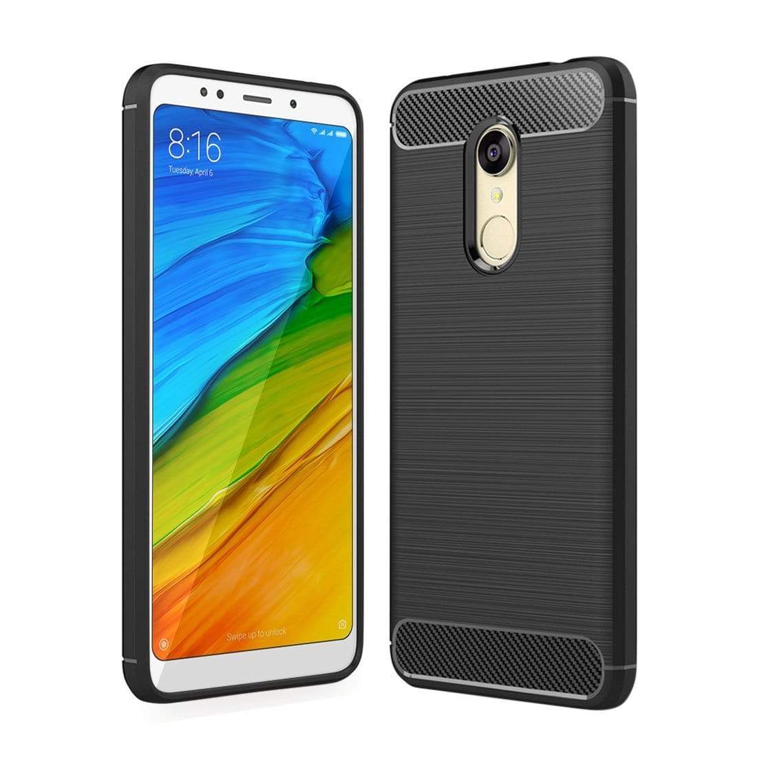 REALIKE&reg; Redmi Note 5 Back Cover, Branded Case With Ultimate Protection From Drops, Flexible Carbon Fiber Back Cover For Xiaomi Redmi Note 5-2018 (REDMI NOTE 5, BLACK)