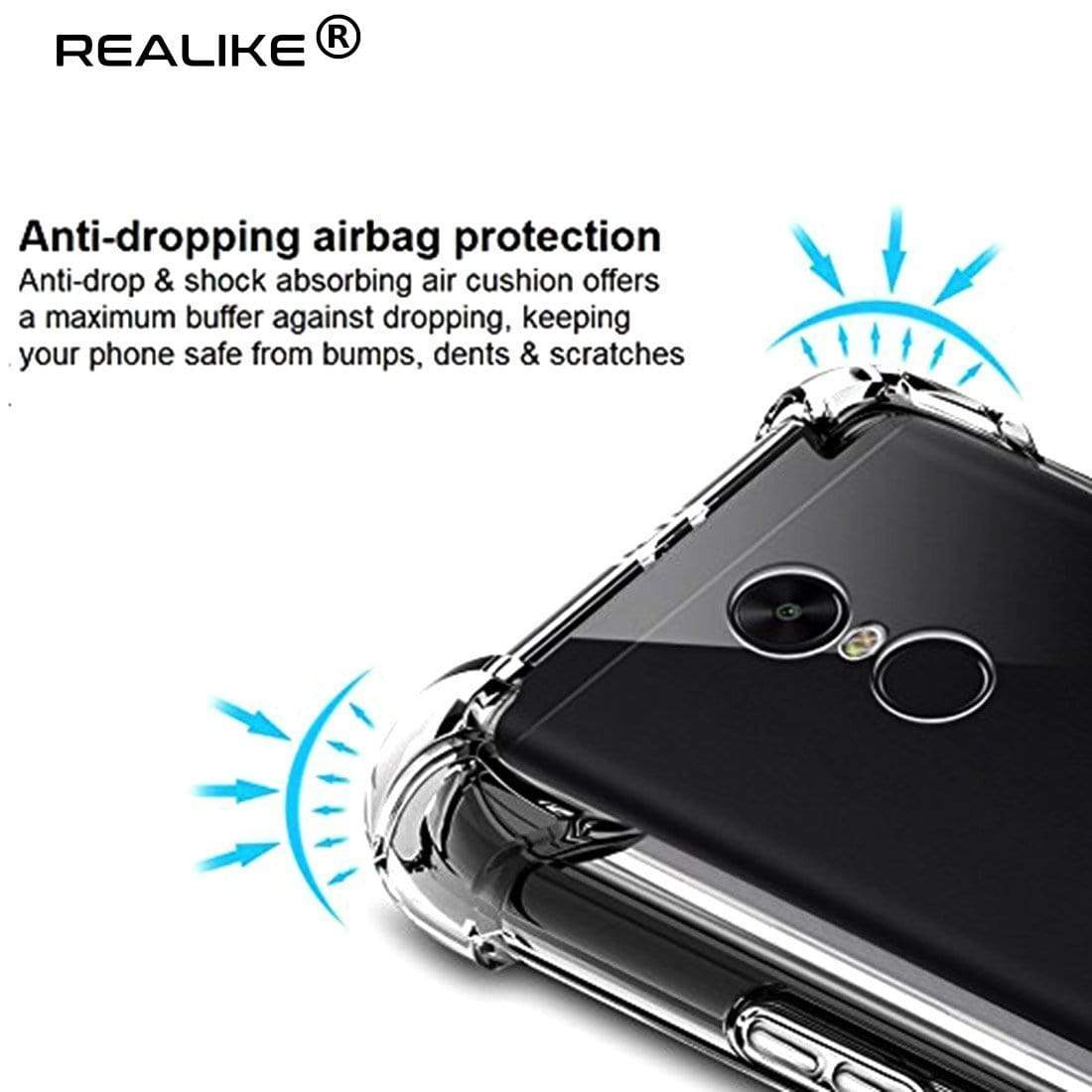 REALIKE&reg; Redmi Note 5 Back Cover, Branded Case With Ultimate Protection From Drops, Flexible Carbon Fiber Back Cover For Xiaomi Redmi Note 5-2018 (REDMI NOTE 5, CLEAR)