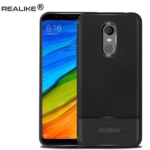 Image of REALIKE&reg; Redmi Note 5 Back Cover, Branded Case With Ultimate Protection From Drops, Flexible Carbon Fiber Back Cover For Xiaomi Redmi Note 5-2018 (REDMI NOTE 5, LITCHI BLACK)