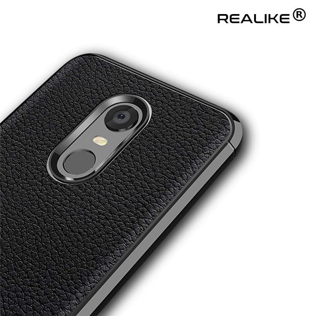 REALIKE&reg; Redmi Note 5 Back Cover, Branded Case With Ultimate Protection From Drops, Flexible Carbon Fiber Back Cover For Xiaomi Redmi Note 5-2018 (REDMI NOTE 5, LITCHI BLACK)