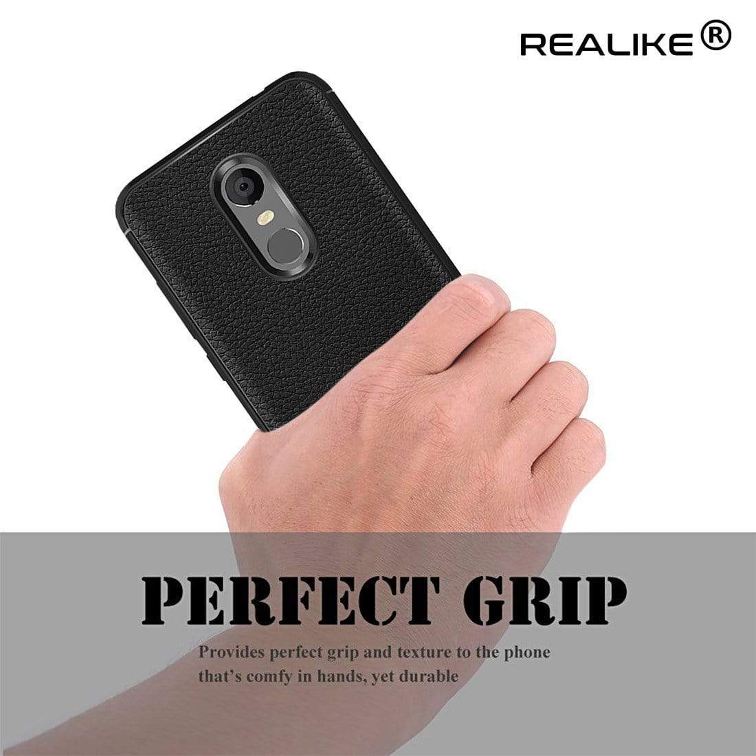 REALIKE&reg; Redmi Note 5 Back Cover, Branded Case With Ultimate Protection From Drops, Flexible Carbon Fiber Back Cover For Xiaomi Redmi Note 5-2018 (REDMI NOTE 5, LITCHI BLACK)