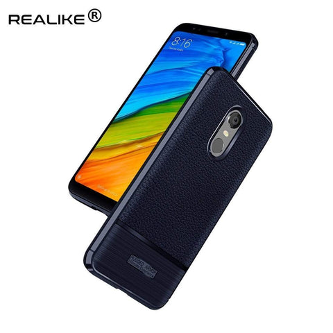 Image of REALIKE&reg; Redmi Note 5 Back Cover, Branded Case With Ultimate Protection From Drops, Flexible Carbon Fiber Back Cover For Xiaomi Redmi Note 5-2018 (REDMI NOTE 5, LITCHI BLUE)
