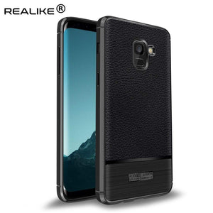 REALIKE&reg; Samsung A8 Plus Cover, Anti-fingerprint Soft Silicone Slim Litchi Skin Rugged Armor Back Cover Case for Samsung A8 Plus 2018 (BLACK)