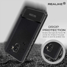 REALIKE® Samsung A8 Plus Cover, Anti-fingerprint Soft Silicone Slim Litchi Skin Rugged Armor Back Cover Case for Samsung A8 Plus 2018 (BLACK)