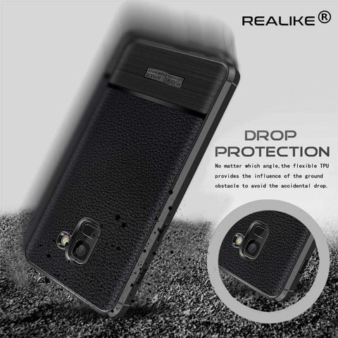 Image of REALIKE&reg; Samsung A8 Plus Cover, Anti-fingerprint Soft Silicone Slim Litchi Skin Rugged Armor Back Cover Case for Samsung A8 Plus 2018 (BLACK)