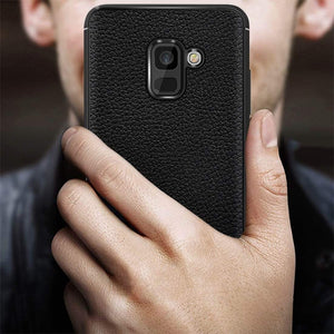 REALIKE&reg; Samsung A8 Plus Cover, Anti-fingerprint Soft Silicone Slim Litchi Skin Rugged Armor Back Cover Case for Samsung A8 Plus 2018 (BLACK)