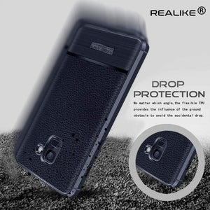 REALIKE&reg; Samsung A8 Plus Cover, Anti-fingerprint Soft Silicone Slim Litchi Skin Rugged Armor Back Cover Case for Samsung A8 Plus 2018 (BLUE)