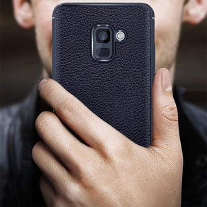 REALIKE&reg; Samsung A8 Plus Cover, Anti-fingerprint Soft Silicone Slim Litchi Skin Rugged Armor Back Cover Case for Samsung A8 Plus 2018 (BLUE)
