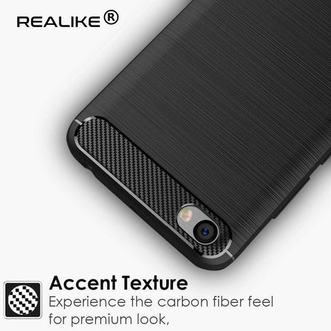REALIKE&reg; Xiaomi Redmi Y1 Lite Back Cover, Flexible Carbon Fiber Design Lightweight Shockproof Back Cover for Xiaomi Redmi Y1 Lite - Metallic Blue (BLACK)