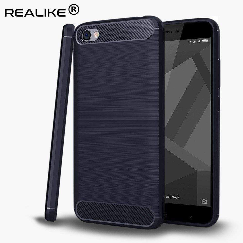 REALIKE&reg; Xiaomi Redmi Y1 Lite Back Cover, Flexible Carbon Fiber Design Lightweight Shockproof Back Cover for Xiaomi Redmi Y1 Lite - Metallic Blue (BLUE)