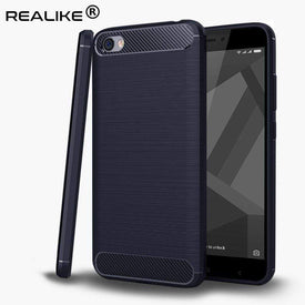 REALIKE&reg; Xiaomi Redmi Y1 Lite Back Cover, Flexible Carbon Fiber Design Lightweight Shockproof Back Cover for Xiaomi Redmi Y1 Lite - Metallic Blue (BLUE)