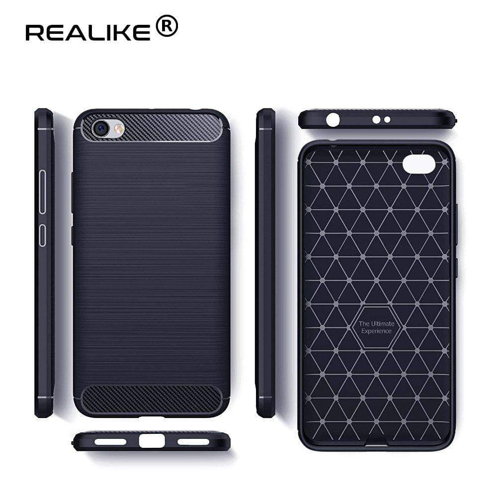 REALIKE&reg; Xiaomi Redmi Y1 Lite Back Cover, Flexible Carbon Fiber Design Lightweight Shockproof Back Cover for Xiaomi Redmi Y1 Lite - Metallic Blue (BLUE)
