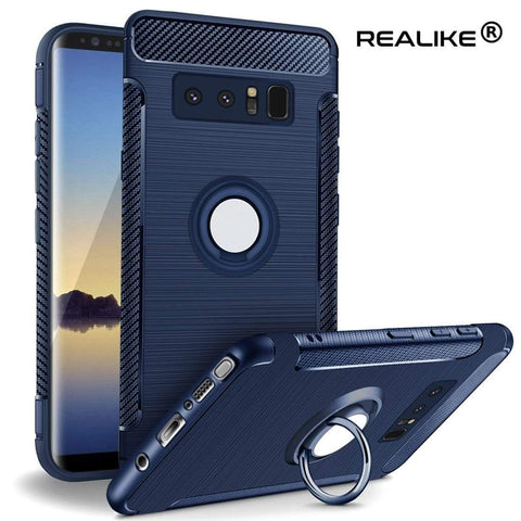 Image of REALIKE® Samsung Galaxy Note 8 Cover Flexible Carbon Fiber Design Lightweight Shockproof Ring Holder Magnatic Case For Samsung Galaxy Note 8