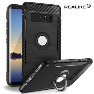 REALIKE® Samsung Galaxy Note 8 Cover Flexible Carbon Fiber Design Lightweight Shockproof Ring Holder Magnatic Case For Samsung Galaxy Note 8 (BLACK)