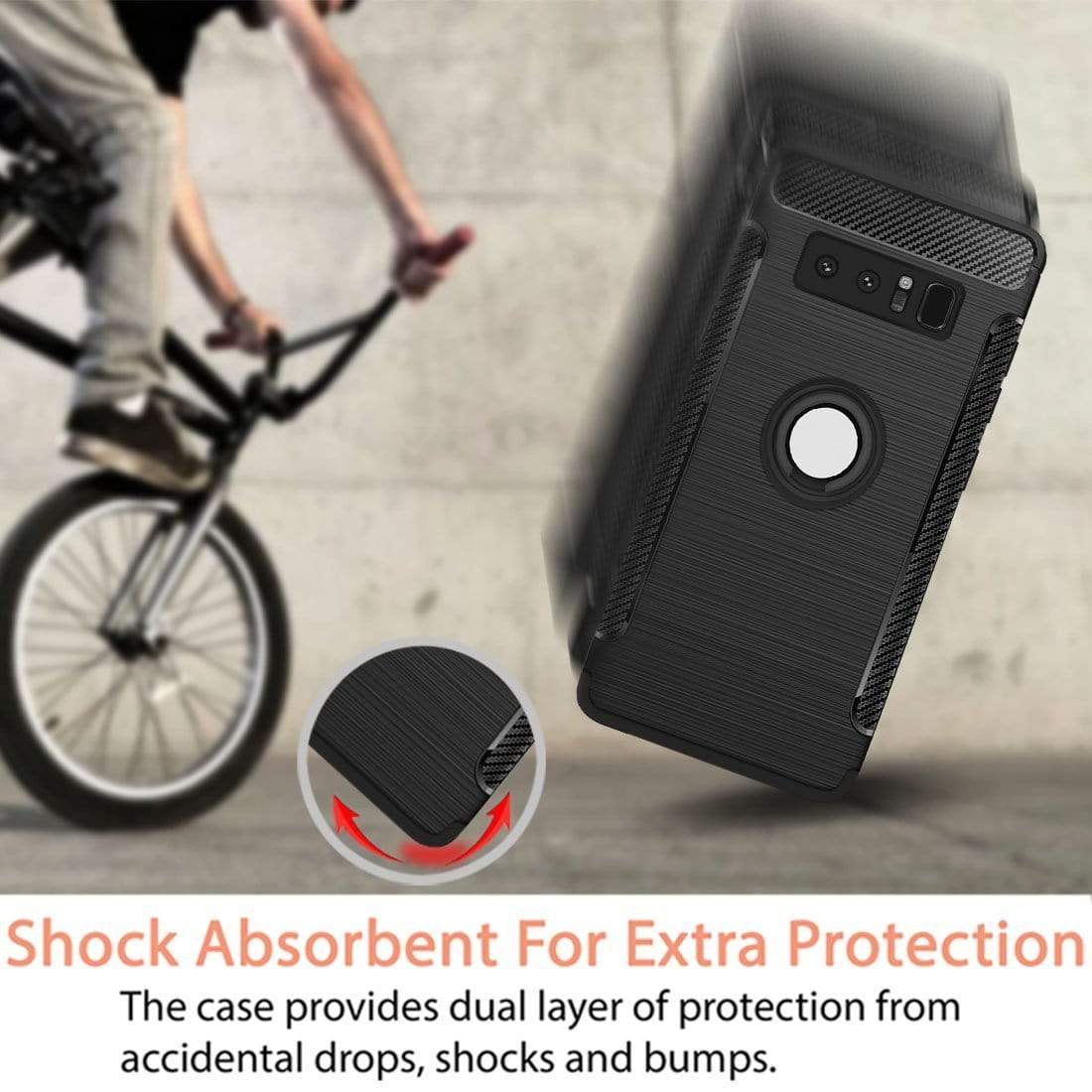 REALIKE® Samsung Galaxy Note 8 Cover Flexible Carbon Fiber Design Lightweight Shockproof Ring Holder Magnatic Case For Samsung Galaxy Note 8 (BLACK)