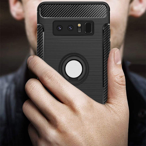 Image of REALIKE® Samsung Galaxy Note 8 Cover Flexible Carbon Fiber Design Lightweight Shockproof Ring Holder Magnatic Case For Samsung Galaxy Note 8 (BLACK)