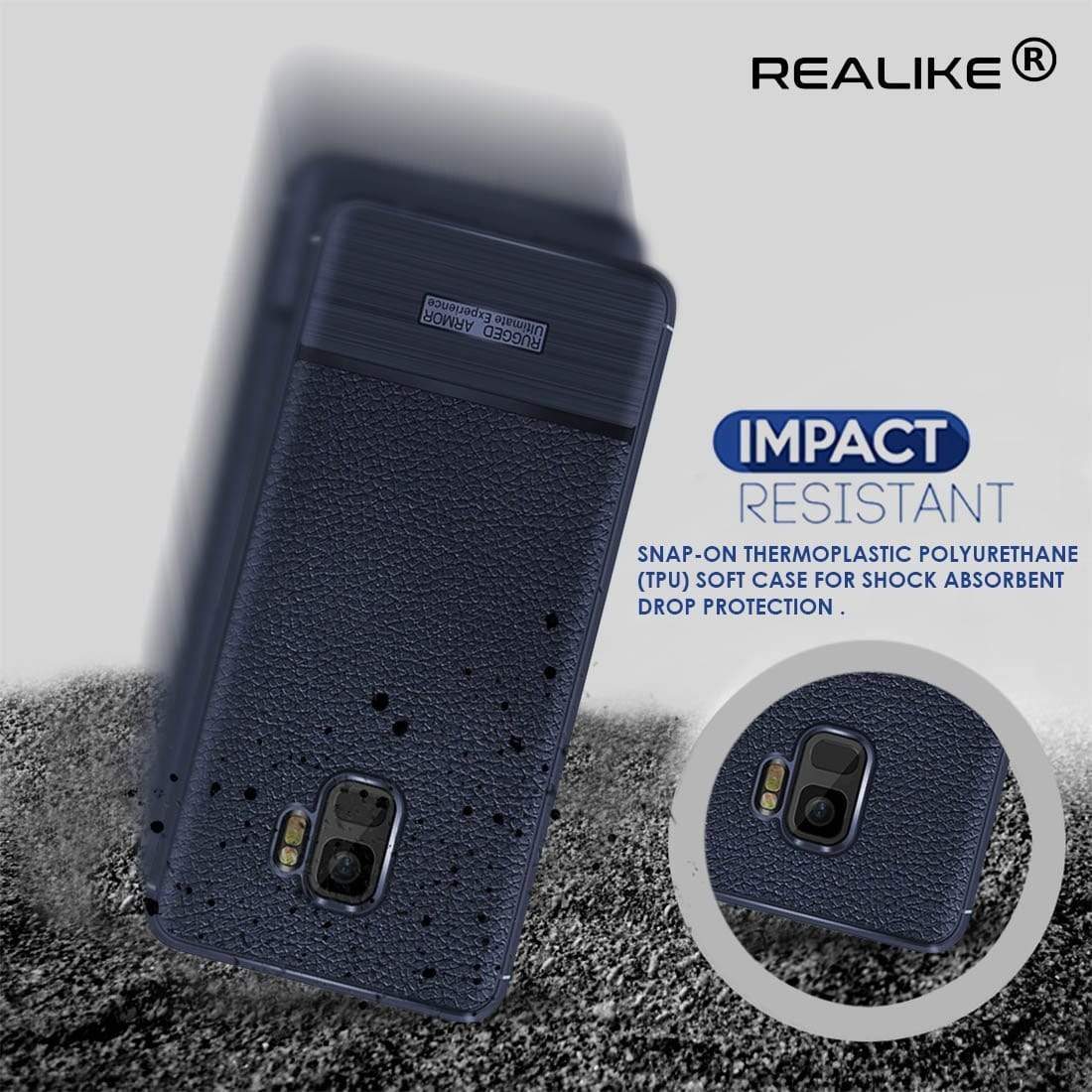 REALIKE® Samsung S9 Back Cover, Branded Case With Ultimate Protection From Drops, Flexible Litchi Pattern Back Cover For SAMSUNG GALAXY S9-2018