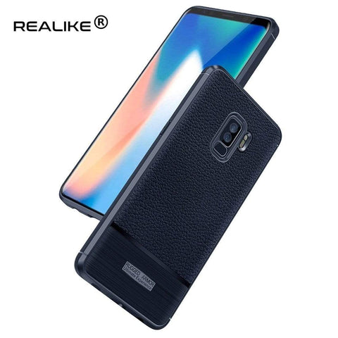 Image of REALIKE® Samsung S9 Plus Back Cover, Branded Case With Ultimate Protection From Drops, Flexible Litchi Pattern Back Cover For SAMSUNG GALAXY S9 PLUS-2018
