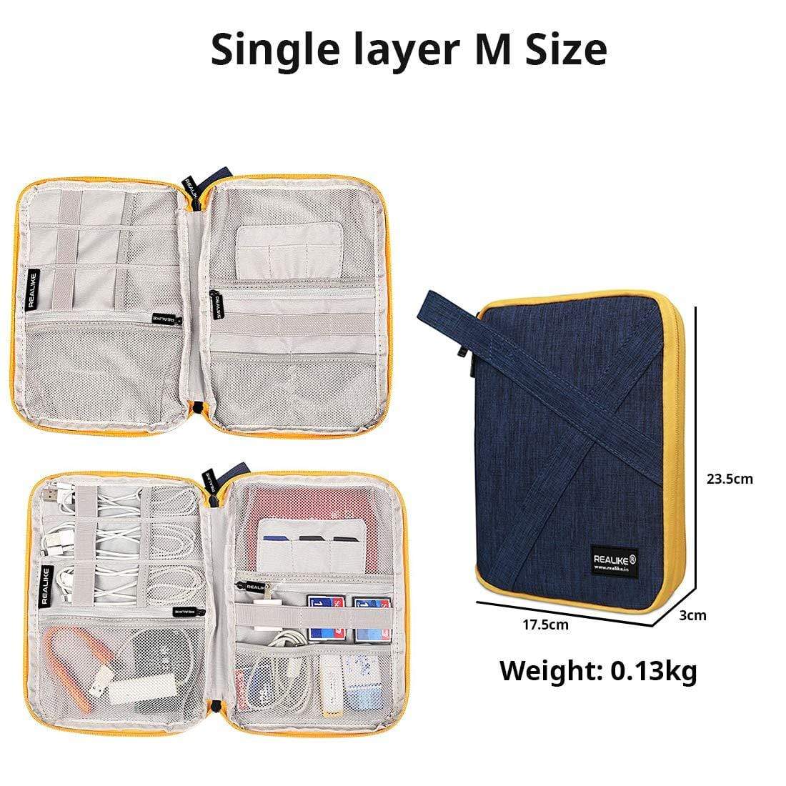 REALIKE Travel Cable Organizer, Single Layer Electronic Accessories Organizer for Cord, Hard Drive, Earphone, Power Bank and Others