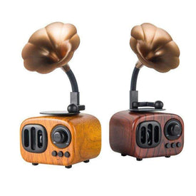 REALIKE Trumpet Style Wireless Speaker Stereo Portable Bluetooth Wooden Speakers with Mic FM radio TF