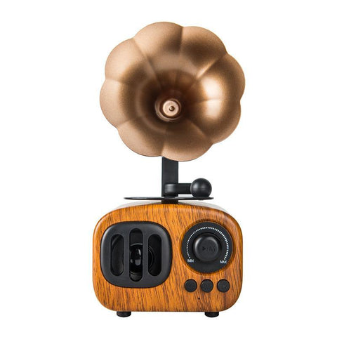 Image of REALIKE Trumpet Style Wireless Speaker Stereo Portable Bluetooth Wooden Speakers with Mic FM radio TF