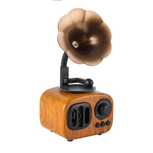REALIKE Trumpet Style Wireless Speaker Stereo Portable Bluetooth Wooden Speakers with Mic FM radio TF