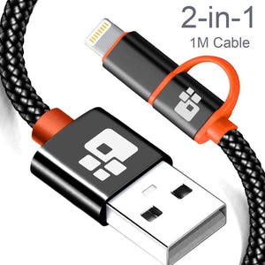 REALIKE®Two in One, USB Data Cable,High Speed Data Transfer & Charging, Durable Nylon Braided Cable, Compatible with iPhone/iPad and Type C Devices. One Meter Length {1 Year Warranty}